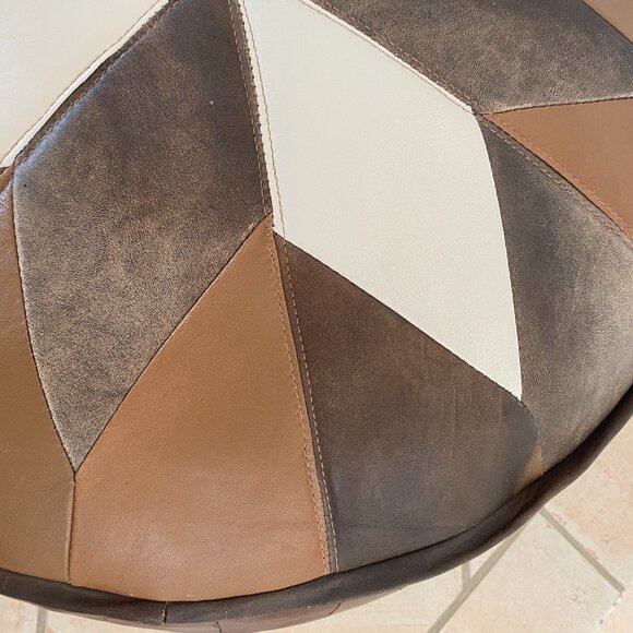 Round Leather Pouf Ottoman - Picture 4 of 7